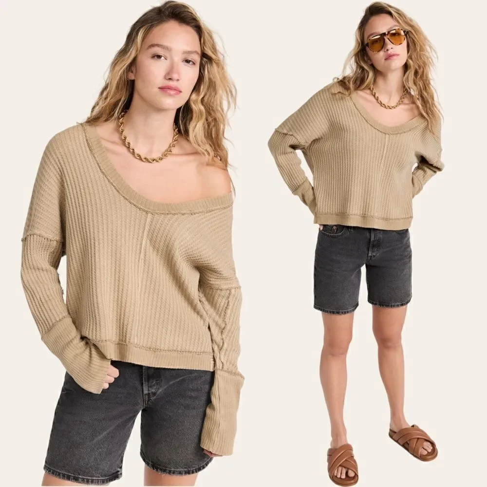 NWT Free People New Magic Thermal Tee shirt beige XS